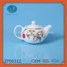 Pote de chá de cerâmica branca conjunto chá chaleira de esmalte com decalque